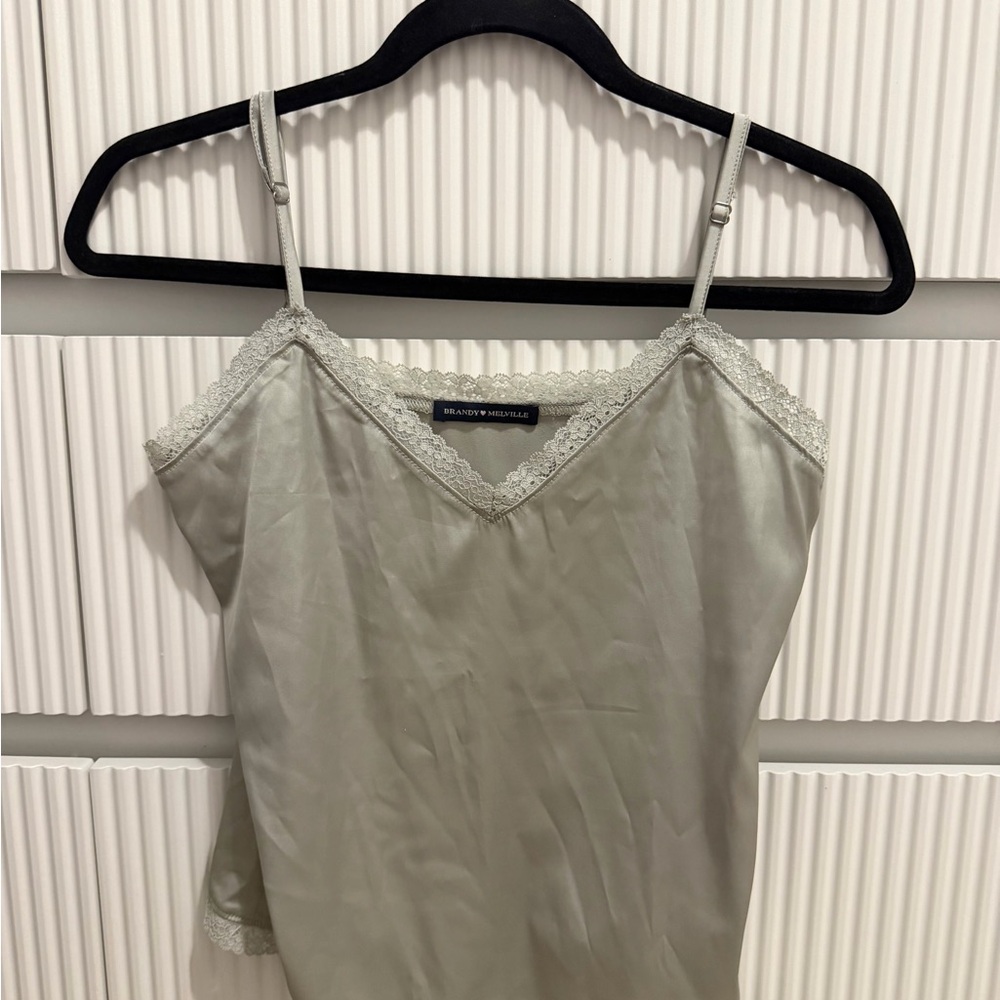Brandy Melville Green Camisole with Lace Trim
